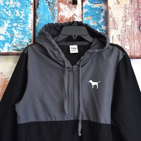 Women's Victoria's Secret Pink Dog Logo Hoodie Half Zip Windbreaker XSMALL Black - Picture 2 of 9